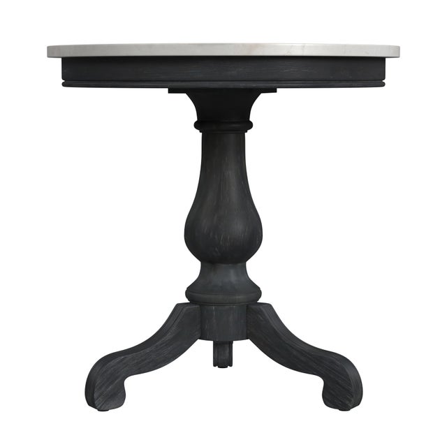Spritely Home Accent Furniture Danielle 24 in. W Round Marble and Wood Pedestal Side Table, Washed Black For Sale - Image 4 of 7