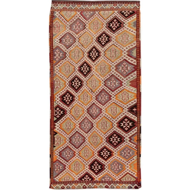 Vintage Turkish Sumakh Handmade Beige Geometric Wool Runner. For Sale - Image 13 of 13