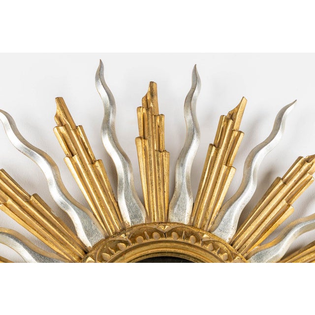 Gold and Silver MidCentury Giltwood Vintage Sunburst Mirror Chairish