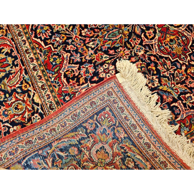 Vintage Persian Kashan Area Rug, Hand-Knotted Wool, Floral Pattern, Navy & Red, 5x7 For Sale - Image 16 of 16