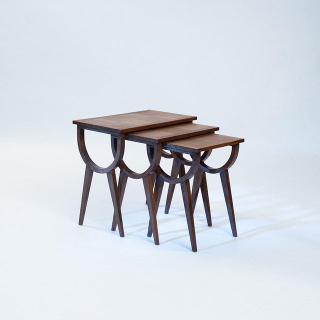 1950s Mid-Century French Oak Parquetry Nesting Tables, 1950s, Set of 3 For Sale - Image 5 of 14