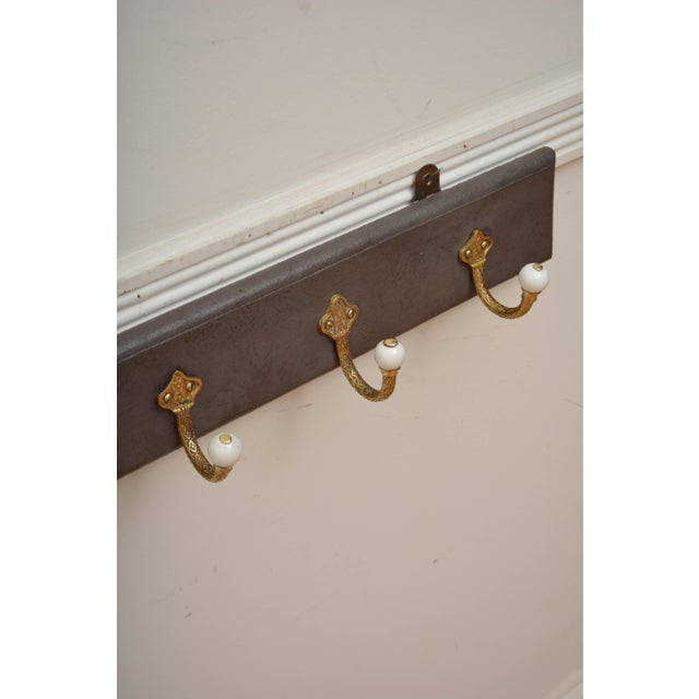 Antique Victorian Coat Rack with Cast Brass and Ceramic Hooks, 1880 For Sale - Image 14 of 16