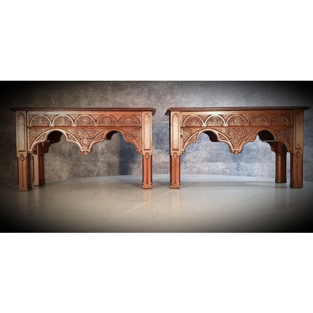 Gothic Revival Oak Side Tables, Set of 2 For Sale - Image 3 of 10