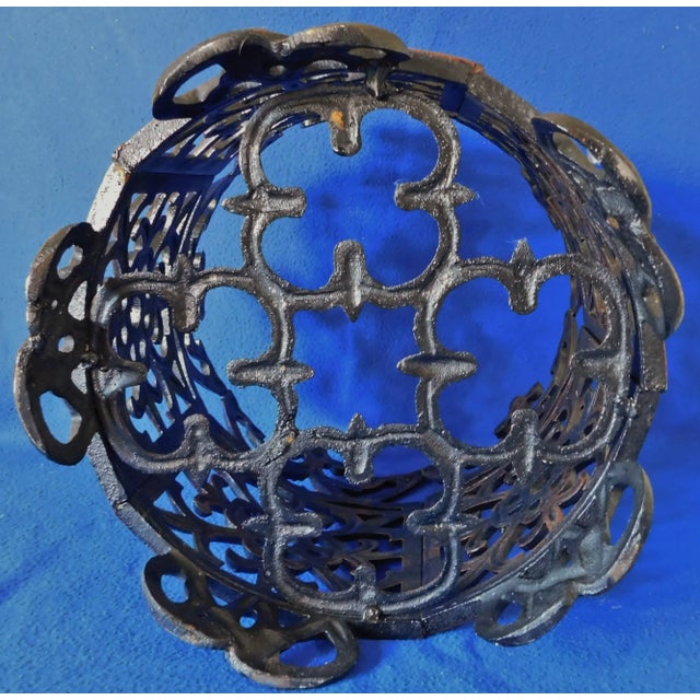 Heavy Ornate Black Cast Iron Acorn Finial Footed Outdoor Garden Planter For Sale - Image 9 of 10