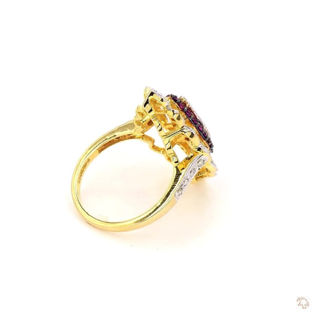 Metal 1.02 Carat Marquise Cut Diamond Ruby Gold Ring, Size 6.5 For Sale - Image 7 of 9