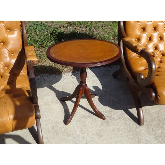 English Wooden and Leather Side Table, 1960s For Sale - Image 12 of 18