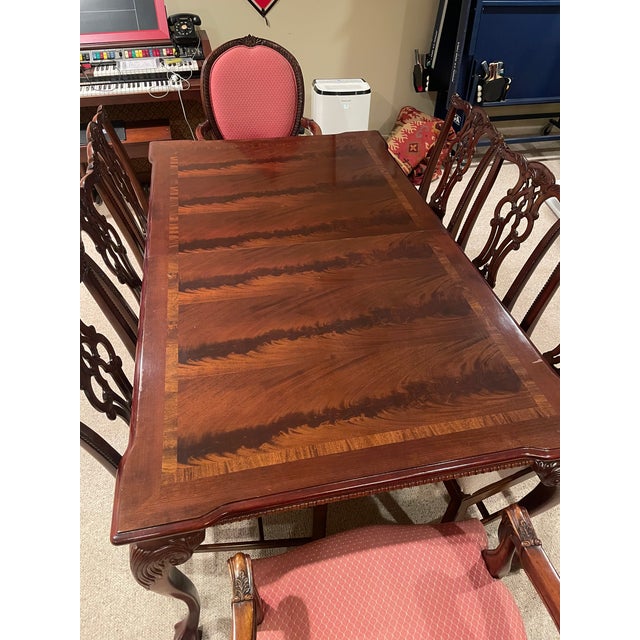 Late 20th Century Late 20th Century Maitland-Smith Mahogany Dining Table With 8 Chairs (6 Chippendale + 2 Henredon Host Chairs) For Sale - Image 5 of 18