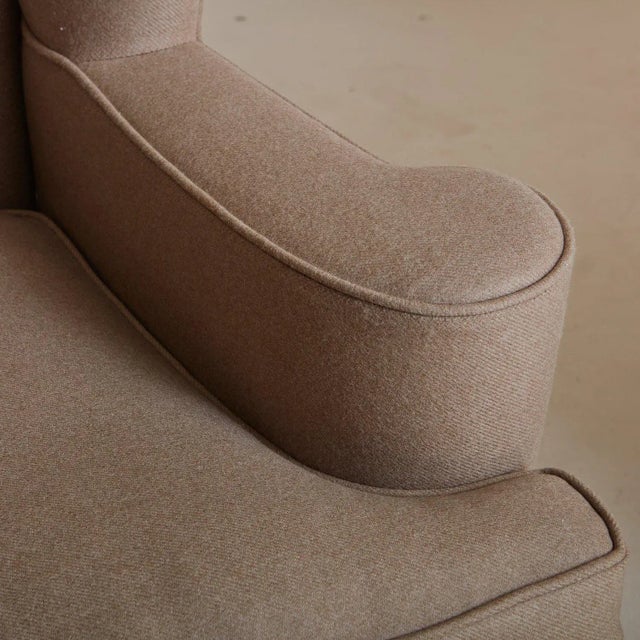 Taupe Wingback Lounge Chair With Wooden X-Base, Germany 19th Century For Sale - Image 8 of 11