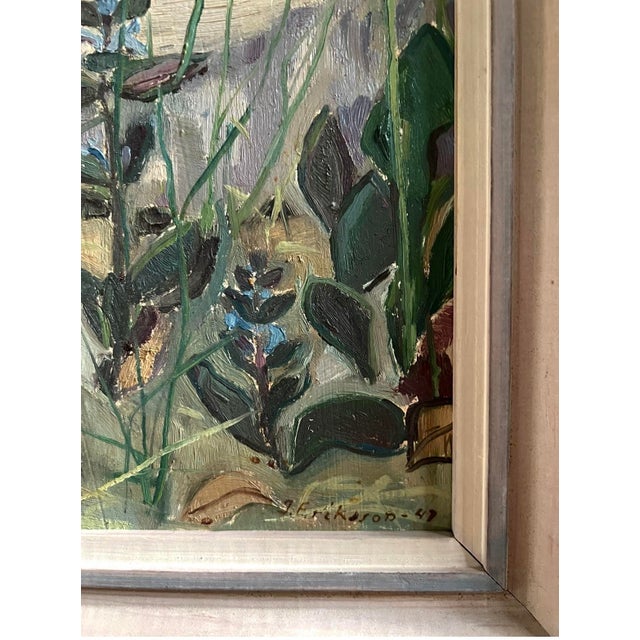Vintage Swedish oil painting by Inga Eriksson Loarp. A beautiful scene of meadow flowers, framed and ready to hang. Signed...