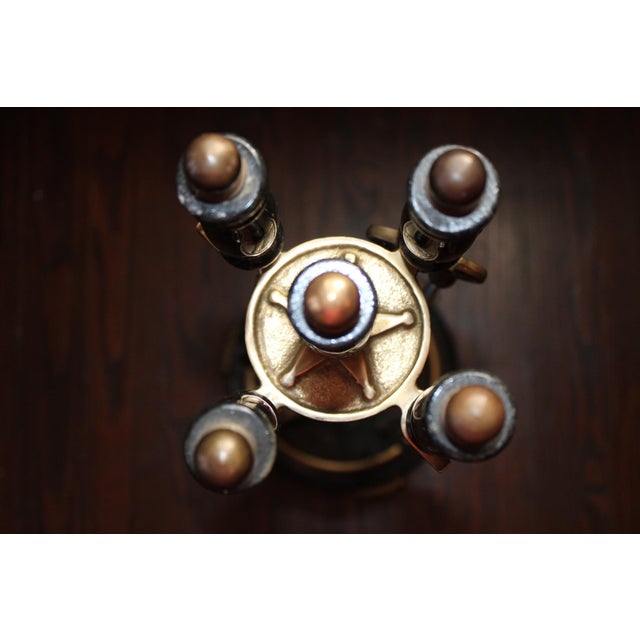 American Gorgeous Vintage Brass & Marble Handle Fireplace Tool Set With Star For Sale - Image 3 of 11
