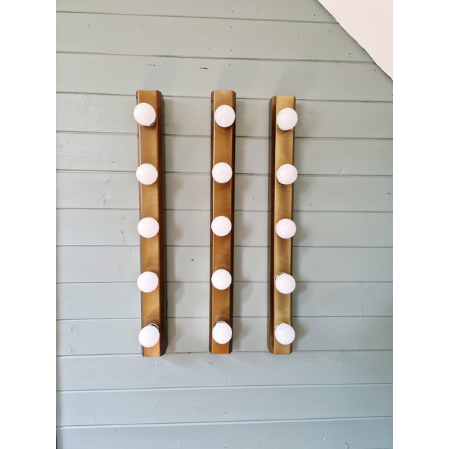 Gold Brass Wall Sconces in the style of Lodge, 1970s, Set of 3 For Sale - Image 8 of 13