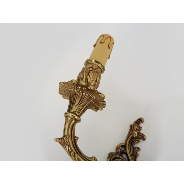 Bronze Double-Light Wall Sconces with Acanthus Leaves, 1960s, Set of 2 For Sale - Image 6 of 10