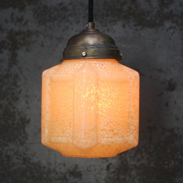 French Art Deco Yellow Reeded Clichy Glass Pendant Lamp For Sale - Image 3 of 6