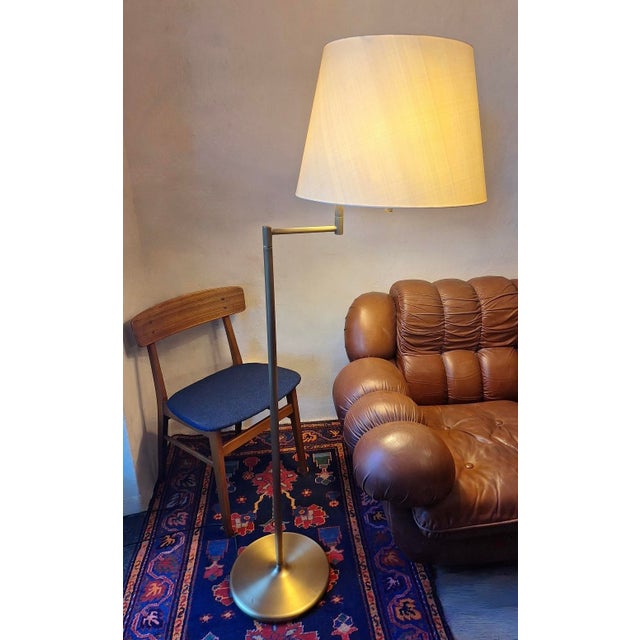 Multi-Adjustable Swing Arm Brass Floor Lamp with Uplight by Walter Von Nessen, USA, 1960s For Sale - Image 12 of 13