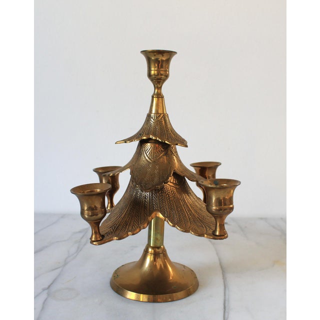 Mid-Century Modern Vintage Brass Christmas Tree Candle Holder For Sale - Image 3 of 7