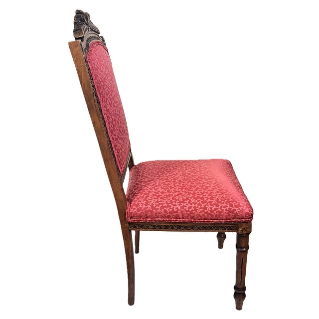 Red Pair Antique French Louis XVI Carved Walnut Upholstered Side Chairs For Sale - Image 8 of 14
