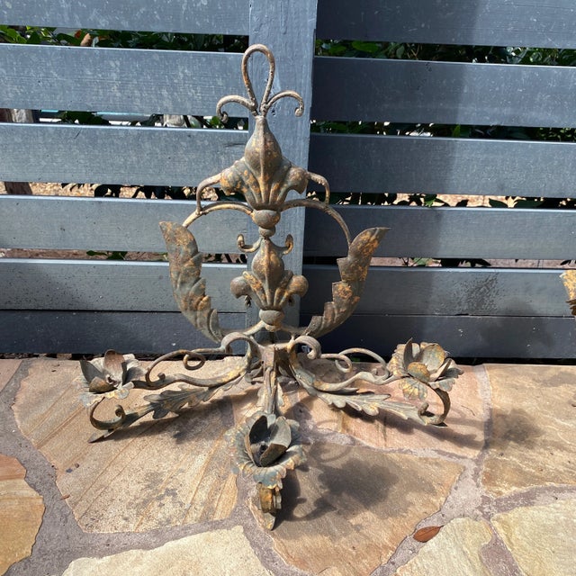 Brown 1960s Italian Style Gilt Iron Candlestick Sconces- a Pair For Sale - Image 8 of 10