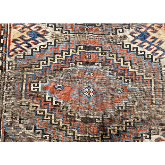Antique Caucasian Karabagh Area Rug, Hand-Knotted Wool, Geometric Design, Ivory & Blue, 5x8 For Sale - Image 14 of 17