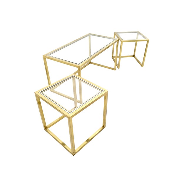 Postmodern Nesting Tables in Brass, Glass and Steel, 1970s, Set of 3 For Sale - Image 12 of 12