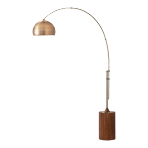 1980s Mid 20th Century Tambo Brass Floor Lamp - 92" Half Dome Shade, Walnut Base, Dimmable