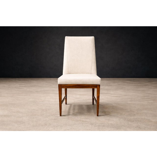 Cimo, Brazil, 1950 — Set of 8 Tall-Back Dining Chairs in Caviúna With Warm Bone Performance Linen For Sale - Image 15 of 16