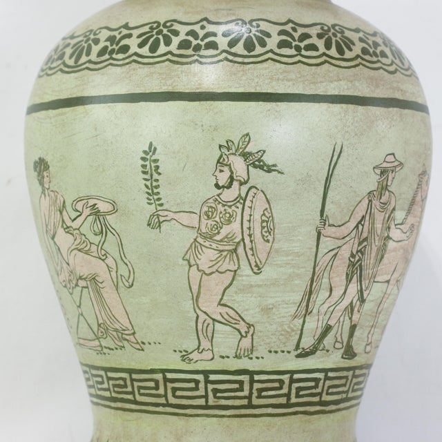 Pair of Vintage Hand-Painted Neoclassical Greek Revival Ceramic Temple Jar Table Lamps For Sale - Image 12 of 15