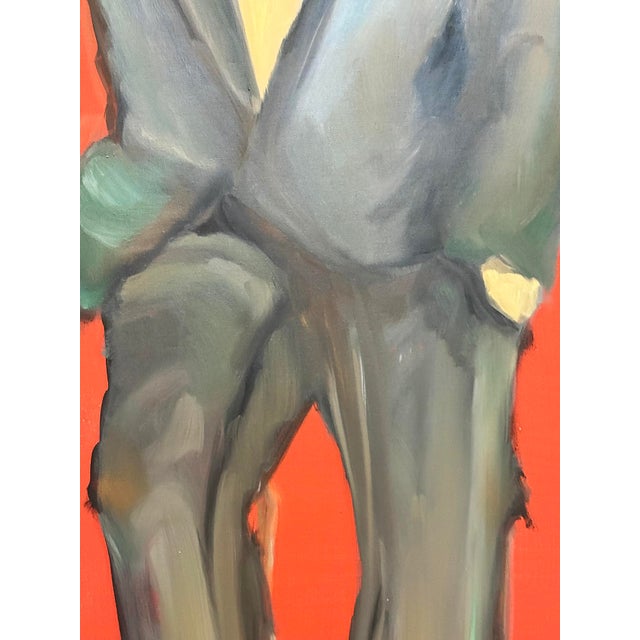 1970s Large 1970s Abstract Oil Painting Portrait, Man in a Suit, Newly Framed For Sale - Image 5 of 10