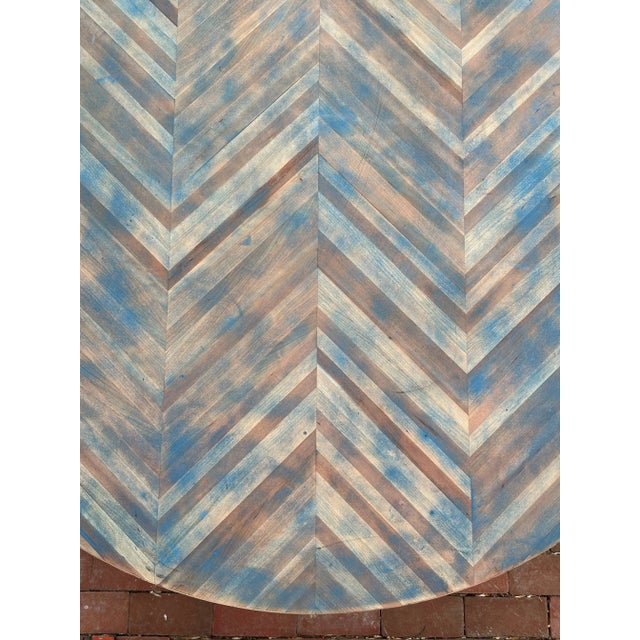 Tulip Base Dining Table With Custom Chevron Top For Sale - Image 6 of 8