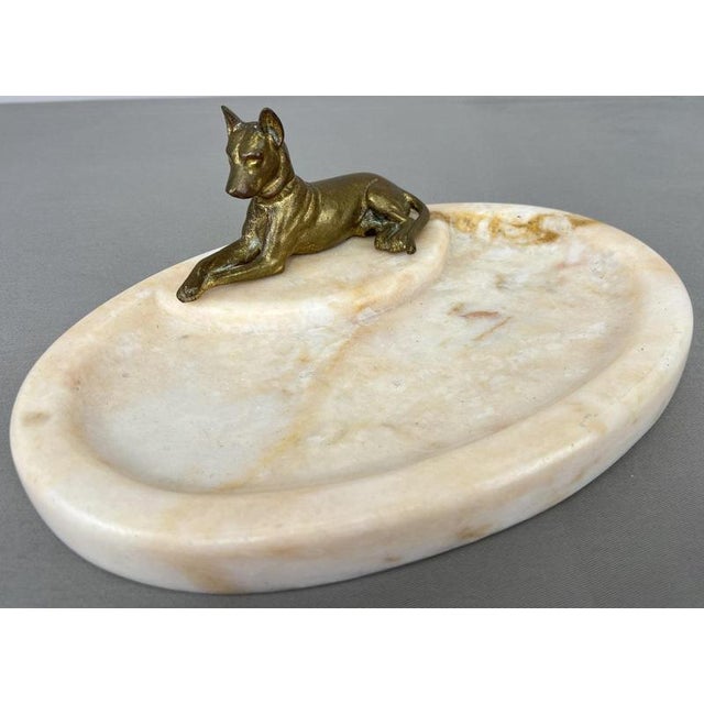 Antique French Marble and Brass Dog Display Tray For Sale - Image 4 of 14