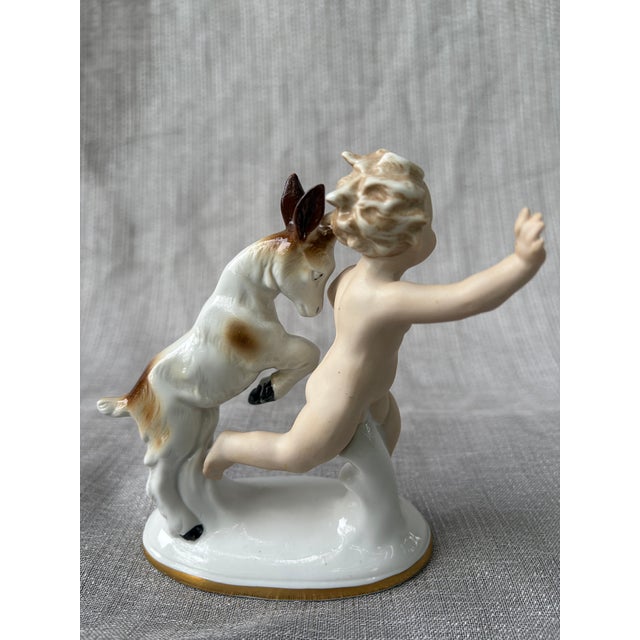 1950s 1950s Porcelain Young Child and His Goat Playing Wallendorf Figurine For Sale - Image 5 of 15