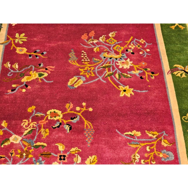 Vintage Chinese Art Deco Area Rug, Handwoven Wool Pile, Floral Design, 4' x 6' For Sale - Image 16 of 18