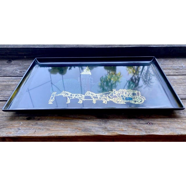 Vintage Couroc Independence Hall Serving Tray – Colonial Philadelphia Horse & Carriage Scene – Monterey California For Sale - Image 11 of 13