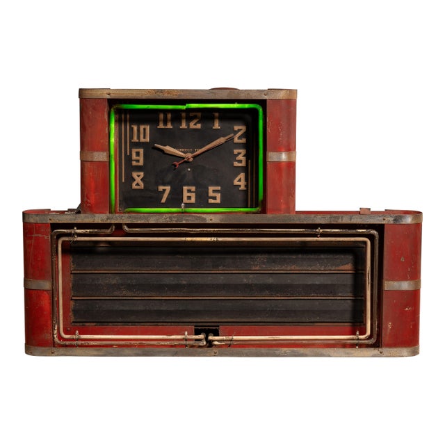 Vintage "Synchron" Neon Ad Clock With Uranium Glass Neon Tube For Sale