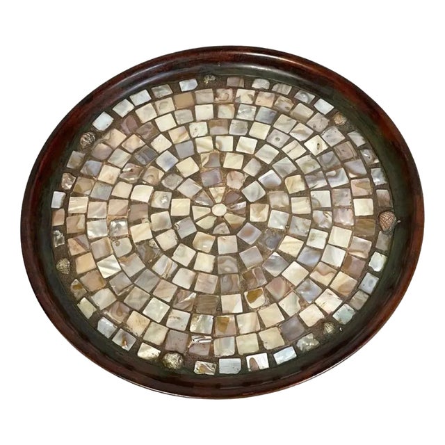 Joseph Heinrichs Native American Style Copper, Abalone & Shell Inlaid Salver For Sale
