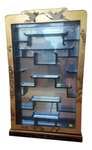 Vintage Asian Wall Mounted Curio Display Cabinet
