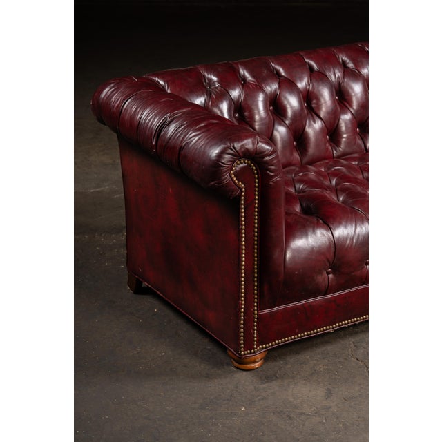 Mid 20th Century Vintage Tufted Leather Chesterfield Sofa in Oxblood For Sale - Image 5 of 11