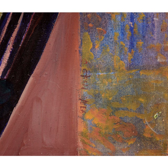 Textile "Madam Suburbia" (Woman and Baby by the Yellow Window) Oil on Canvas by Patricia Gren Hayes For Sale - Image 7 of 9