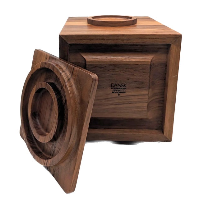 Chestnut 1960s Jens Quistgaard Dansk Teak Wood Cube Shaped Ice Bucket For Sale - Image 8 of 11