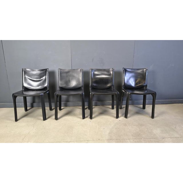 Black Leather Cab Dining Chairs from Mario Bellini, Italy, 1970s, Set of 4 For Sale - Image 12 of 14