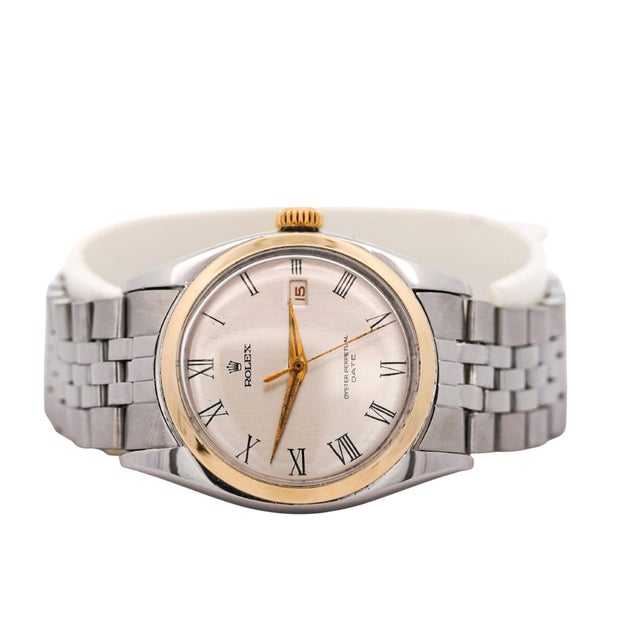 Contemporary Vintage Rolex Oyster Perpetual Date Two-Tone Steel & Gold Jubilee Bracelet Watch For Sale - Image 3 of 9