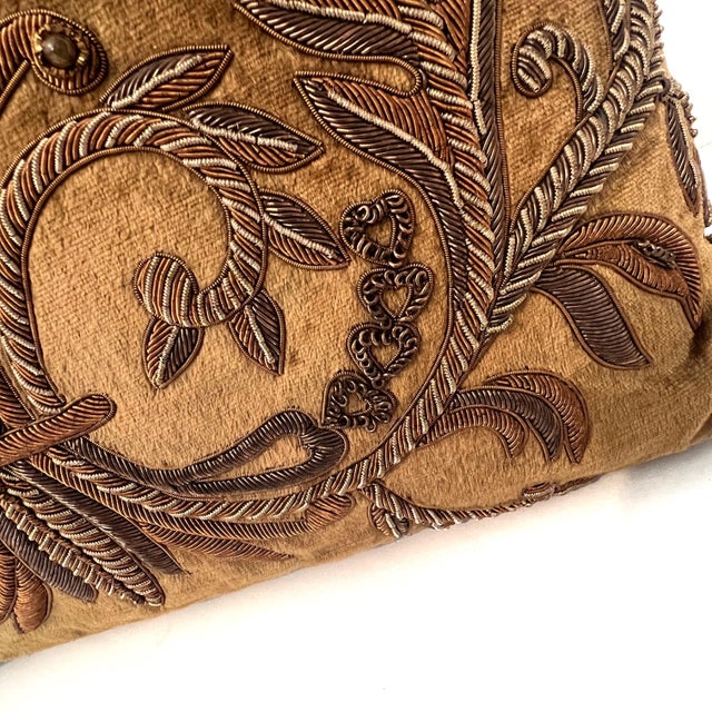 Brown John-Richard Metallic Bullion Emboidered Brown Velvet Throw Pillows - Pair For Sale - Image 8 of 18