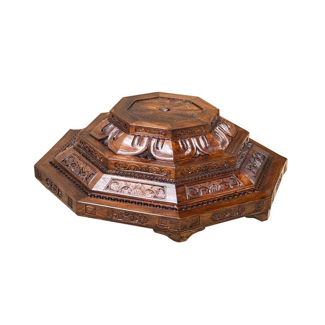 Crafted with rich, warm wood tones and exquisite traditional detailing, this octagonal carved wooden display base features...
