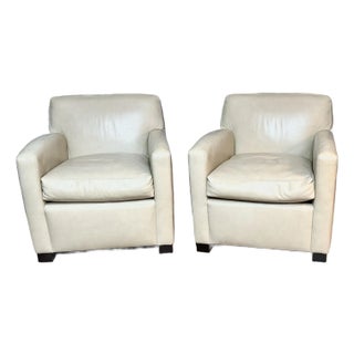 Pair of A. Rudin Cream Leather Club Chairs For Sale