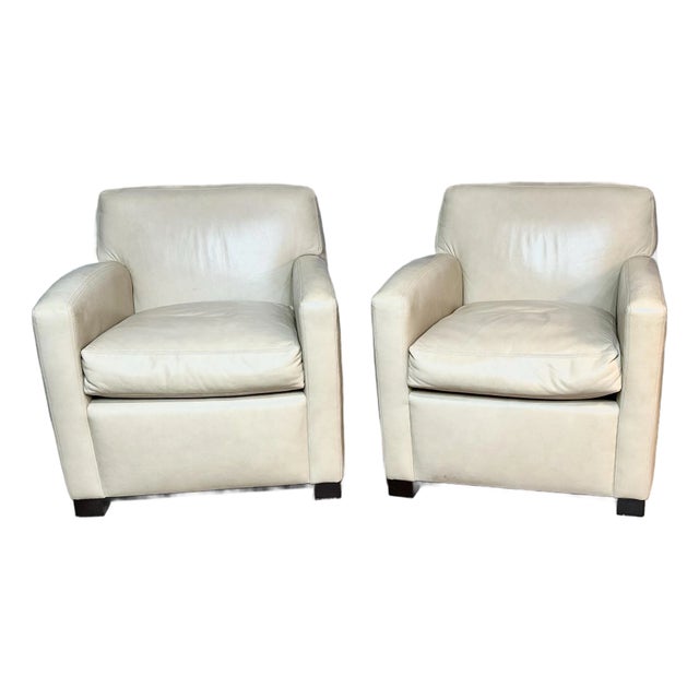 Pair of A. Rudin Cream Leather Club Chairs For Sale