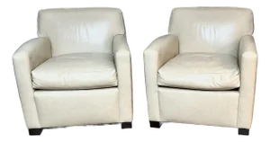 Pair of A. Rudin Cream Leather Club Chairs – Tailored Transitional Form