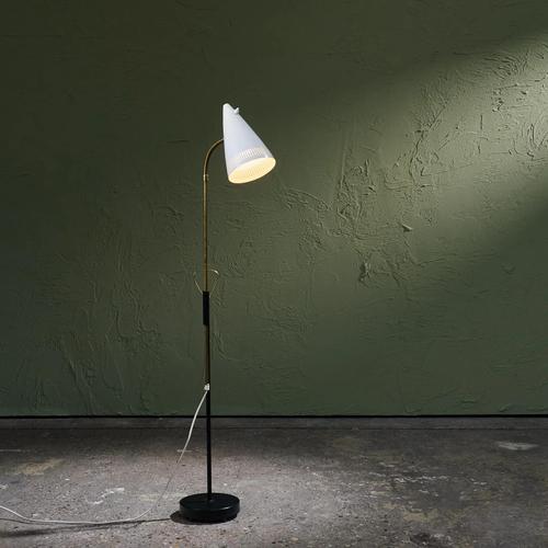 Adjustable '7070' Floor Lamp by Falkenbergs Belysning with Brass Details and Perforated Shade, Sweden For Sale - Image 3 of 12