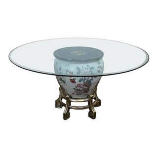 Late 20th Century Ming Treasures Fishbowl Pedestal Base Dining Table by Drexel Heritage Round Glass Top For Sale