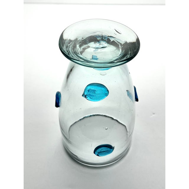 Glass Mexican Aqua Blue Confetti Raised Pebble Mexican Blown Footed Tumbler Glasses - 6 pcs For Sale - Image 7 of 7