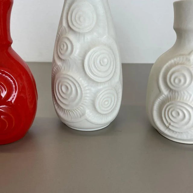 Op Art German Red-White Fat Lava Pottery Vases from Bay Ceramics, Set of 4 For Sale - Image 10 of 18