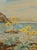 A beautiful impressionist watercolor painting of vibrant Lewisian flowers along the waterline with mountains in the...